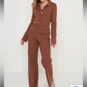 Pretty Lavish - Daisy Wide Leg Knit Jumpsuit- Brown